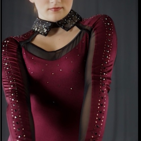 Ivy Sky Performance Dance Long Sleeve Crystal Collar Leotard Bodysuit Sz S Adult - Picture 8 of 10